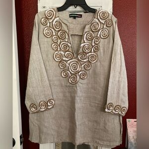 Elegant Beige Embroidered Women's Top
